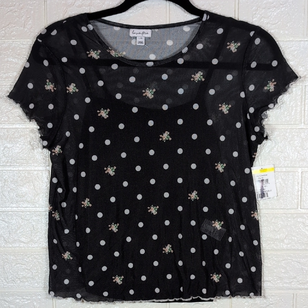 368-love, Fire Black Sheer Polka Dot‎ Blouse